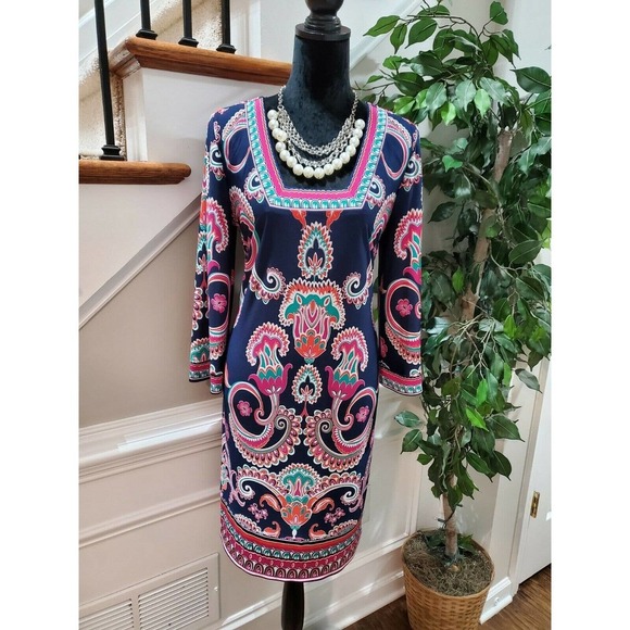 Laundry Women's Blue Polyester Long Sleeve Square Neck Knee Length Dress Size 10 - Picture 1 of 10